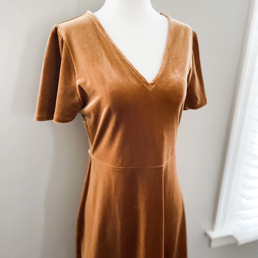 SOLD Madewell Velvet V-neck Flutter Sleeve Dress - Picture 8 of 13